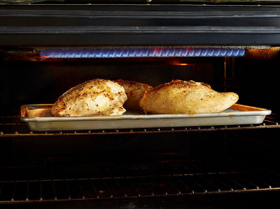 Broiling chicken in the oven on a metal cooking sheet