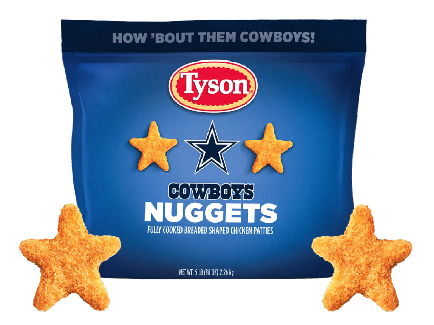 Cowboys Nuggets on the Football field with star nuggets 