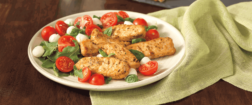 Caprese Salad with Parmesan Herb Chicken Strips
